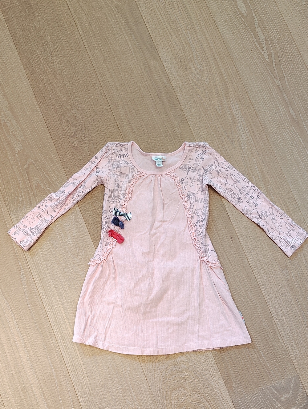 naartjie Light Pink Long-Sleeve Dress with Bow Details